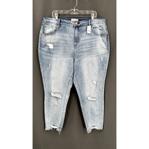 Lane Bryant Jeans Women 20 Blue Distressed High Rise Girlfriend Straight‎ Denim